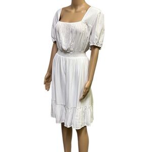 Hesperus White Rayon Blend Short Sleeve Elastic Waist Lined Midi Dress Womens 3X